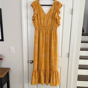Express Golden Yellow Ruffle Midi Dress
